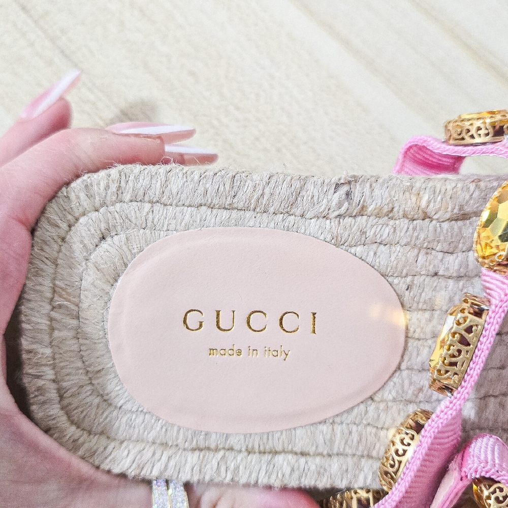 Gucci Crystal Embellished Espadrille Flat Sandals Size 36.5 - Picture 9 of 15